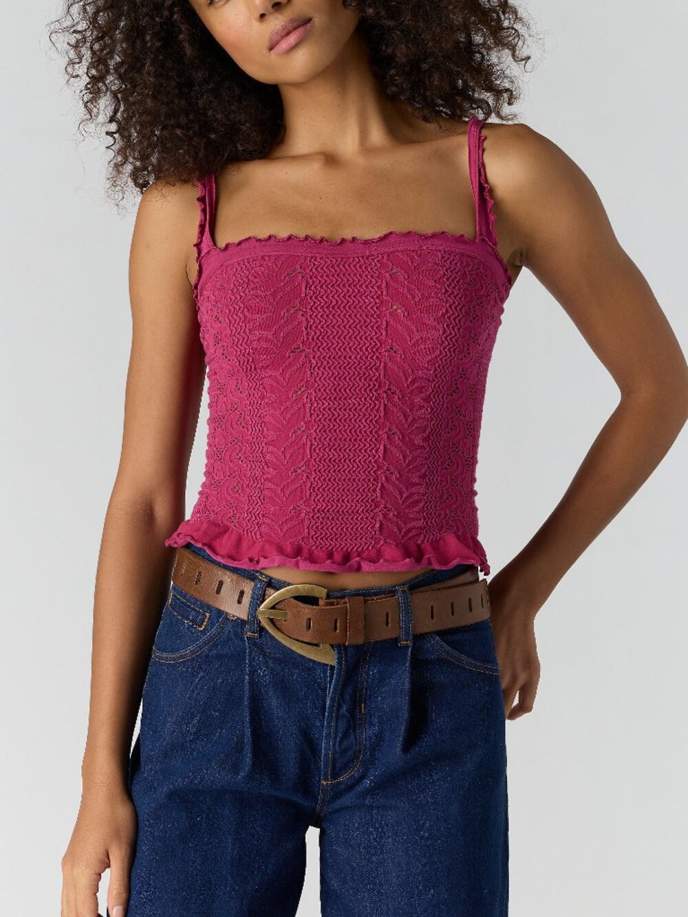 🆕 FREE PEOPLE So Soft Frill Square Neck Tank / Sangria